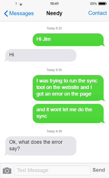 Example text message conversation demonstrating the issue described